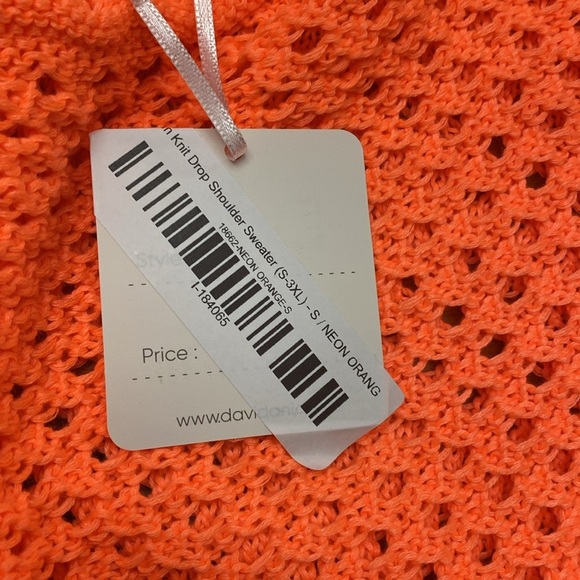 Davi & Dani Open Knit Drop Shoulder Sweater Neon Orange Small NWT - Picture 11 of 11
